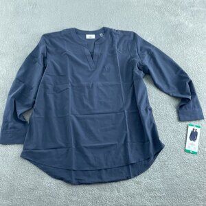 REV Womens Navy V-Neck Long Sleeve Tunic Top XL 4-Way Stretch Easy Care NWT 3762
